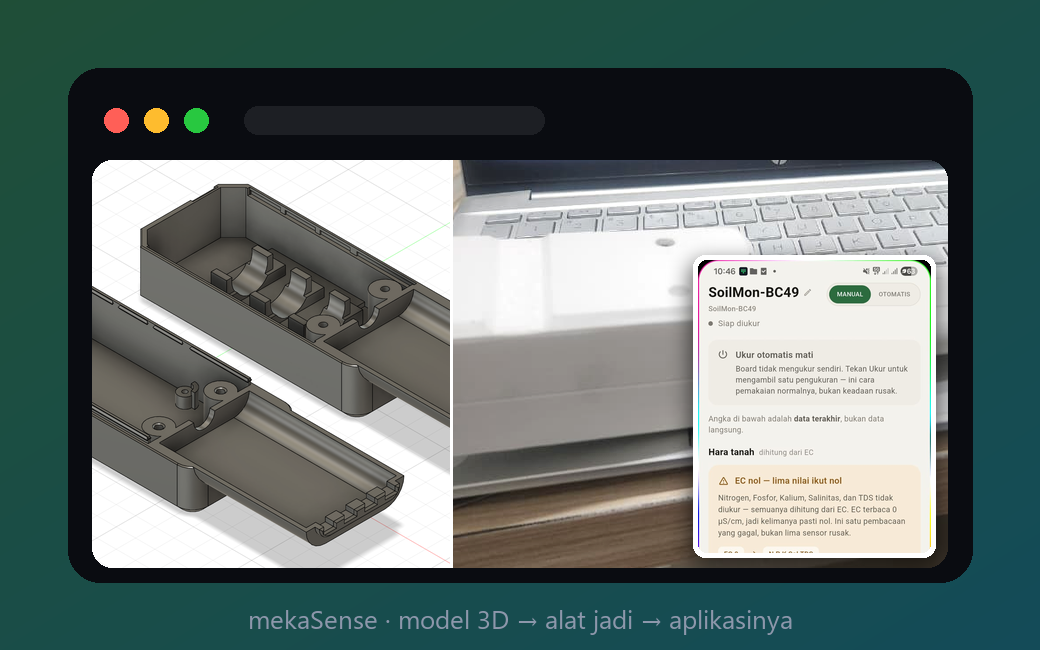 Model 3D casing mekaSense dua paruh di Fusion 360
